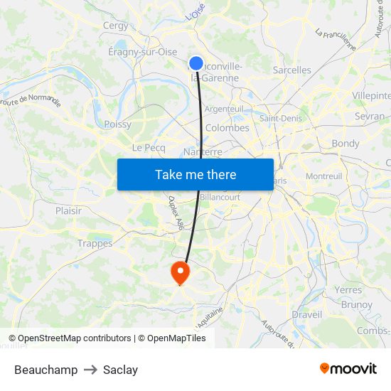Beauchamp to Saclay map