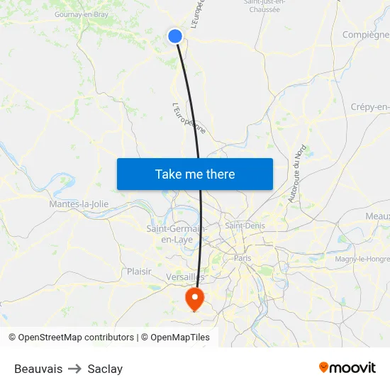Beauvais to Saclay map
