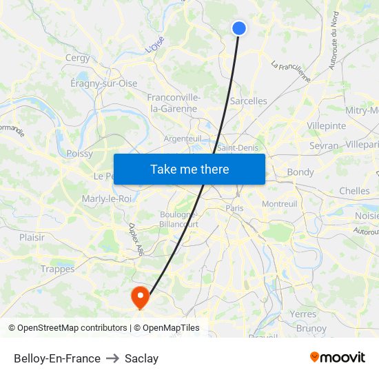Belloy-En-France to Saclay map