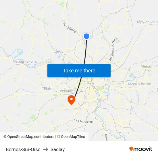 Bernes-Sur-Oise to Saclay map