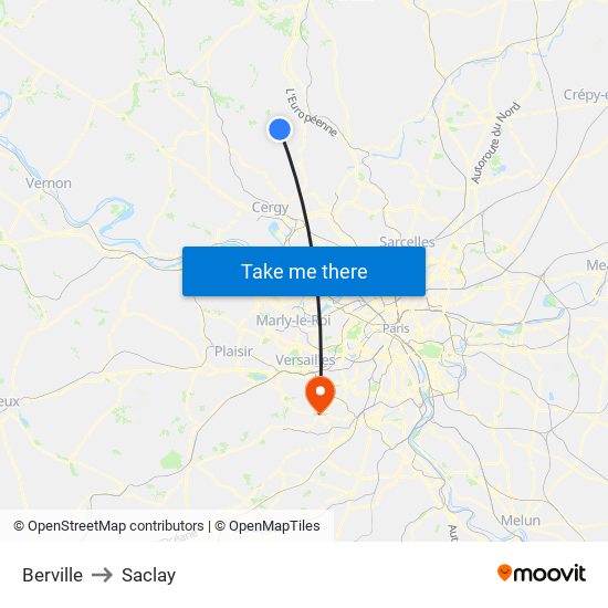 Berville to Saclay map
