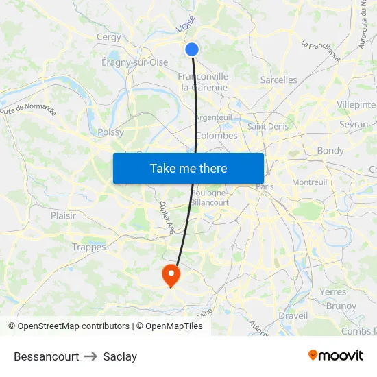 Bessancourt to Saclay map