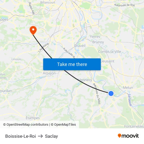 Boissise-Le-Roi to Saclay map