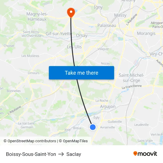 Boissy-Sous-Saint-Yon to Saclay map