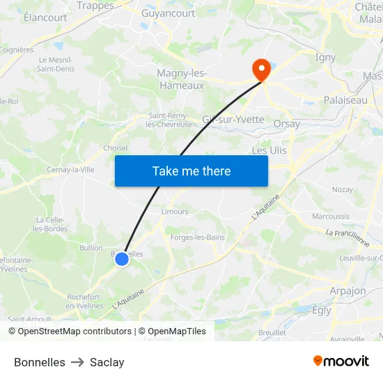 Bonnelles to Saclay map