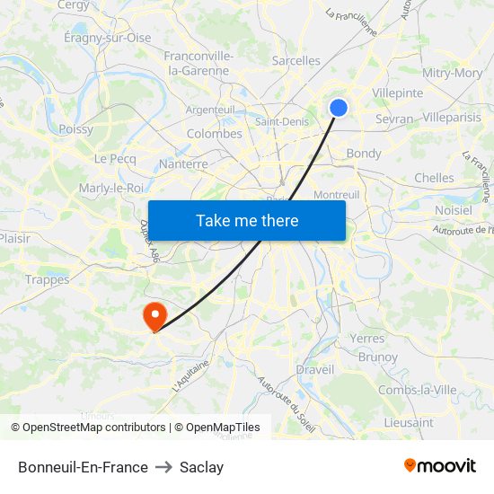 Bonneuil-En-France to Saclay map