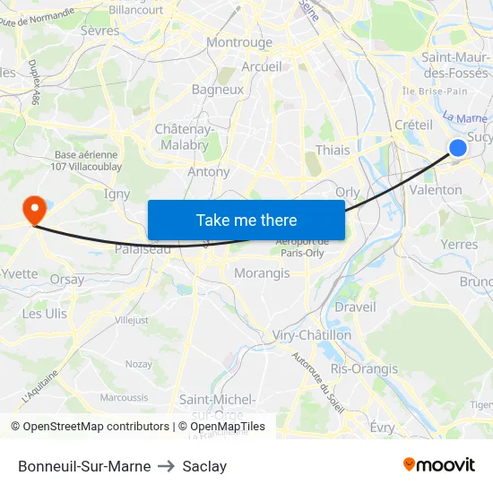 Bonneuil-Sur-Marne to Saclay map