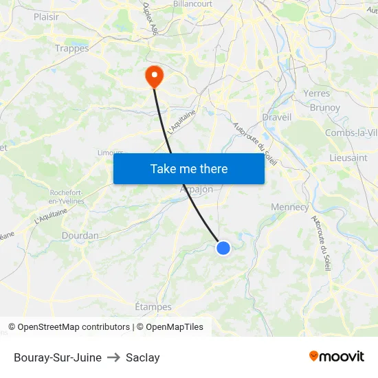 Bouray-Sur-Juine to Saclay map