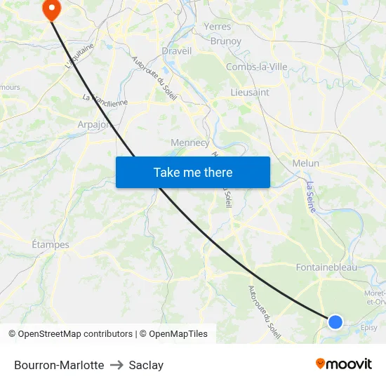 Bourron-Marlotte to Saclay map
