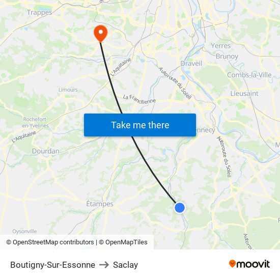 Boutigny-Sur-Essonne to Saclay map