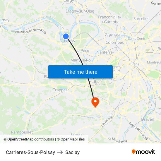 Carrieres-Sous-Poissy to Saclay map