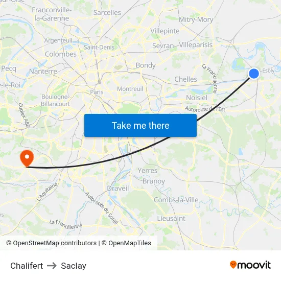Chalifert to Saclay map