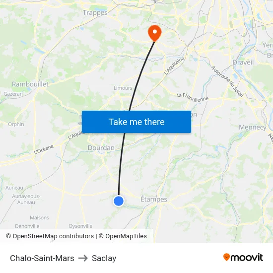 Chalo-Saint-Mars to Saclay map