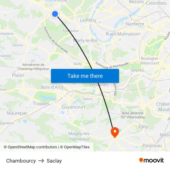 Chambourcy to Saclay map