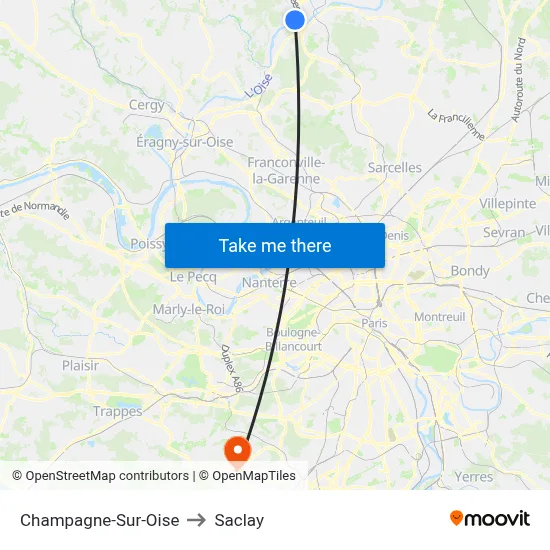 Champagne-Sur-Oise to Saclay map