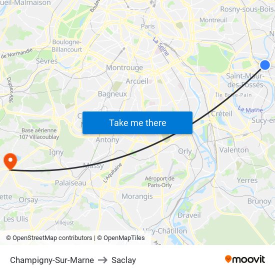 Champigny-Sur-Marne to Saclay map