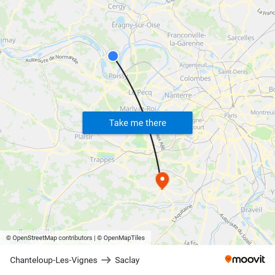 Chanteloup-Les-Vignes to Saclay map