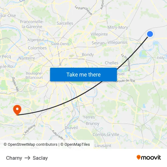 Charny to Saclay map