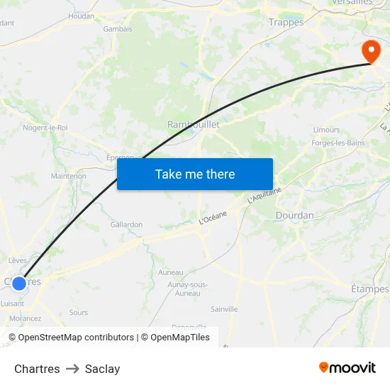 Chartres to Saclay map