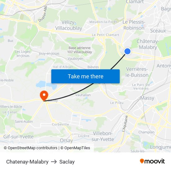 Chatenay-Malabry to Saclay map