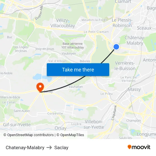 Chatenay-Malabry to Saclay map