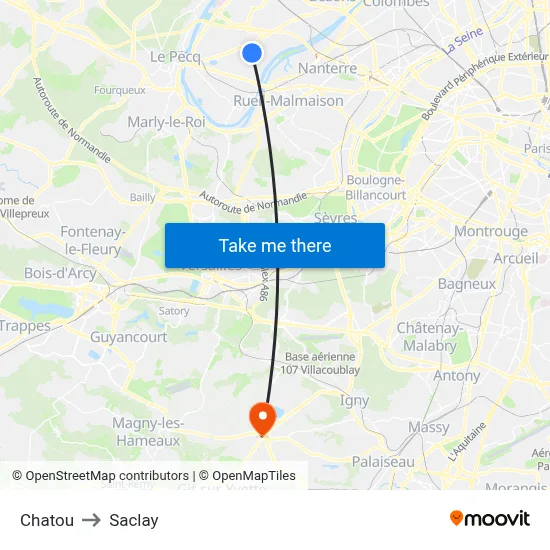 Chatou to Saclay map
