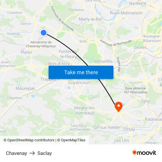 Chavenay to Saclay map