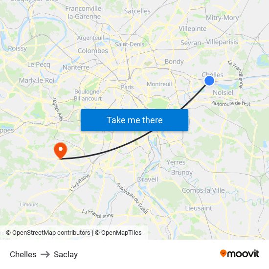 Chelles to Saclay map