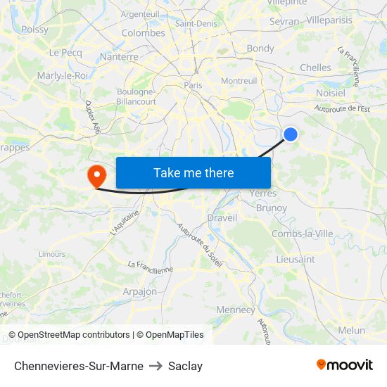Chennevieres-Sur-Marne to Saclay map