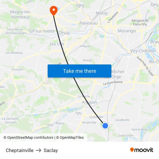 Cheptainville to Saclay map