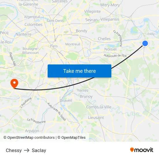 Chessy to Saclay map