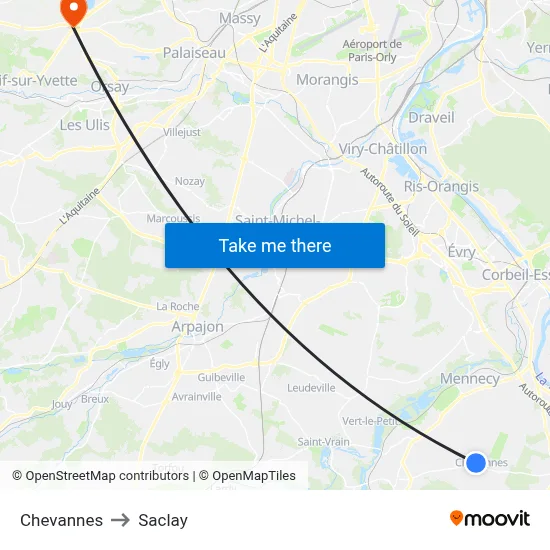 Chevannes to Saclay map