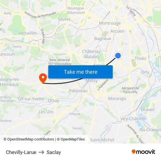 Chevilly-Larue to Saclay map