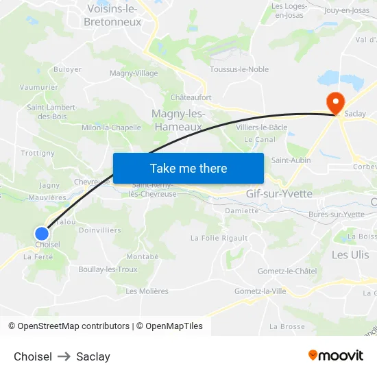 Choisel to Saclay map