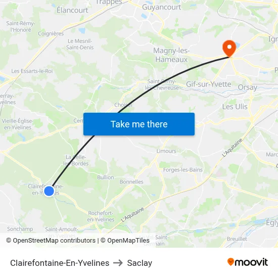 Clairefontaine-En-Yvelines to Saclay map