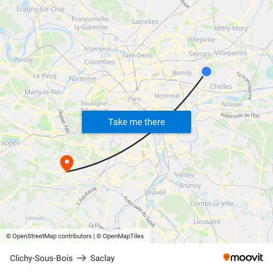 Clichy-Sous-Bois to Saclay map