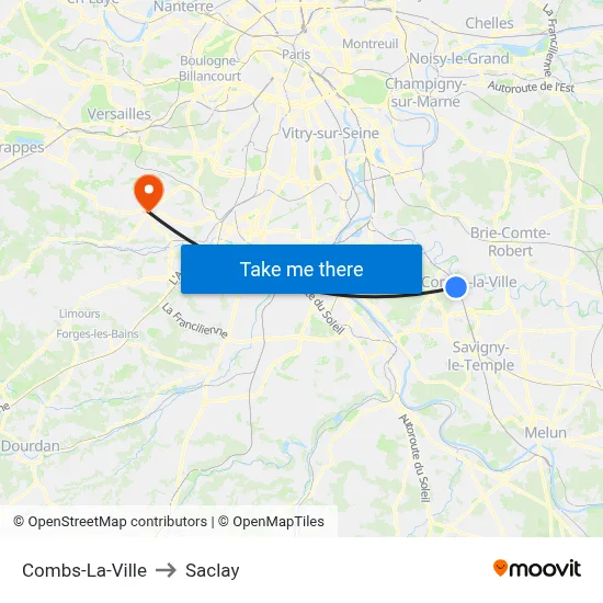 Combs-La-Ville to Saclay map