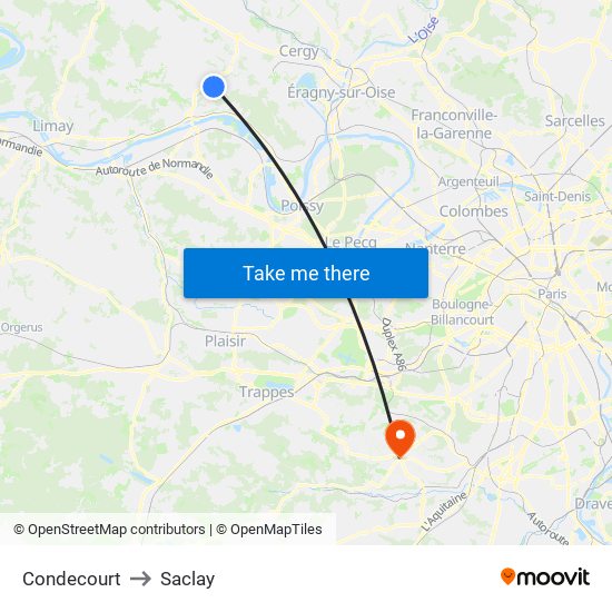 Condecourt to Saclay map