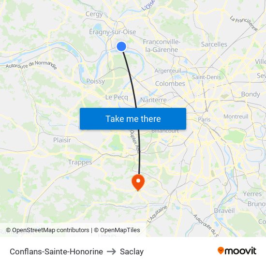 Conflans-Sainte-Honorine to Saclay map