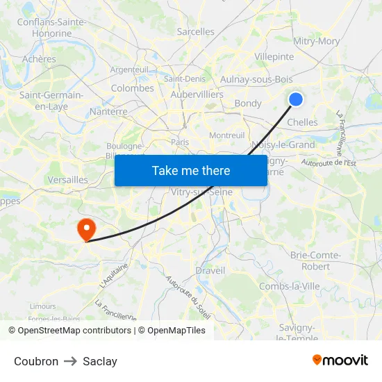 Coubron to Saclay map
