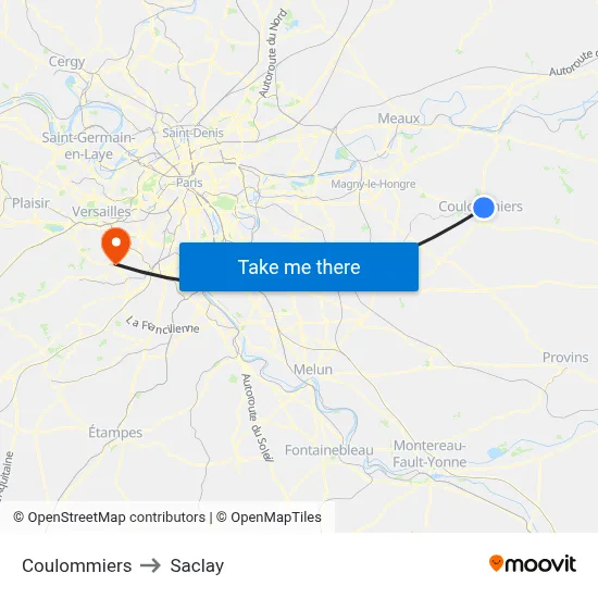 Coulommiers to Saclay map