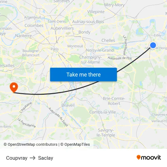 Coupvray to Saclay map