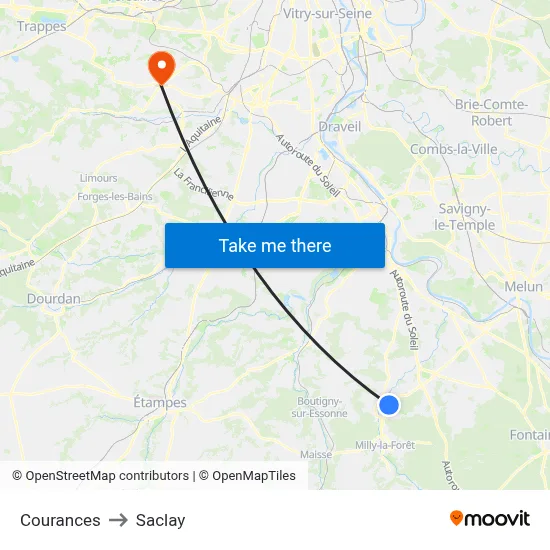 Courances to Saclay map