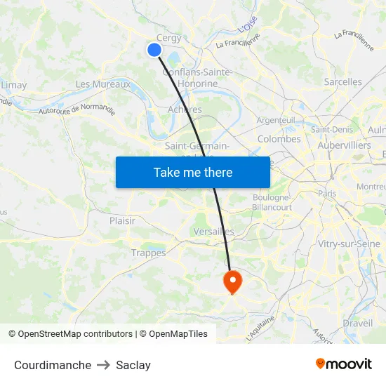 Courdimanche to Saclay map