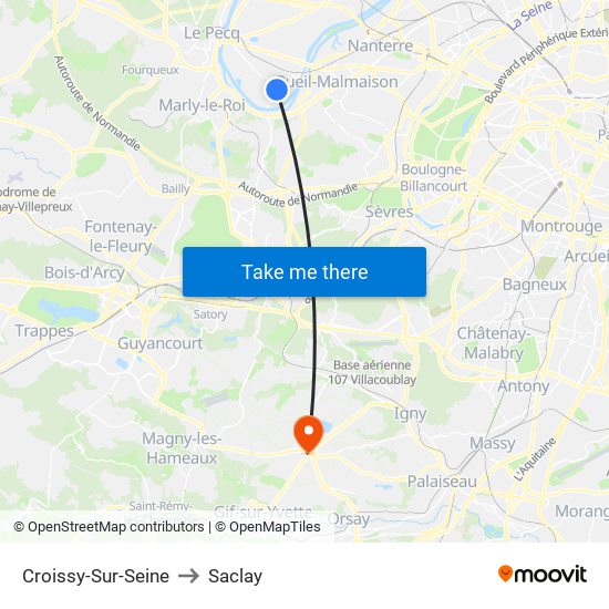 Croissy-Sur-Seine to Saclay map