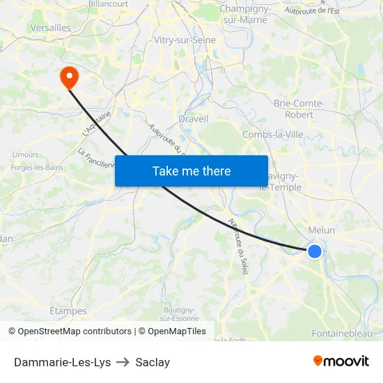 Dammarie-Les-Lys to Saclay map