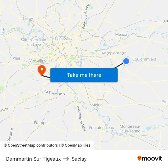 Dammartin-Sur-Tigeaux to Saclay map