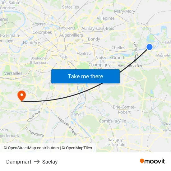 Dampmart to Saclay map