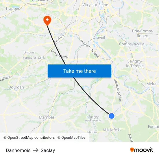 Dannemois to Saclay map