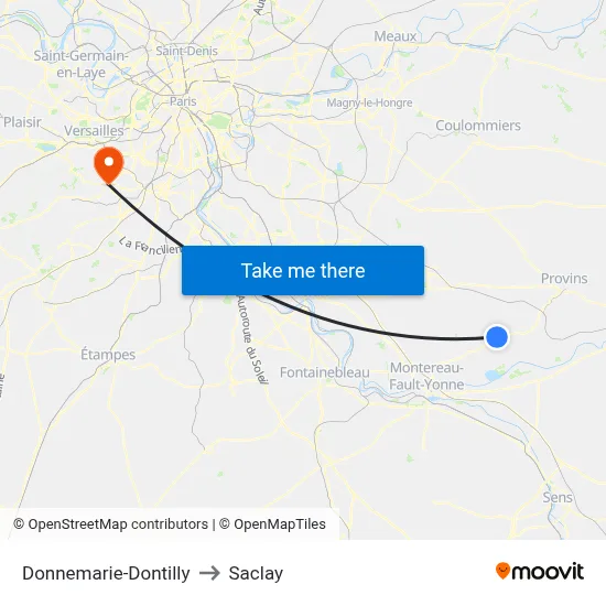 Donnemarie-Dontilly to Saclay map